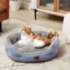 imageBedsure Dog Bed for Medium Dogs  Round Washable Medium Pet Bed AntiSlip Donut Fluffy Plush Indoor Fur Cat Bed 28 inches CamelArctic Blue