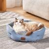 imageBedsure Dog Bed for Medium Dogs  Round Washable Medium Pet Bed AntiSlip Donut Fluffy Plush Indoor Fur Cat Bed 28 inches CamelArctic Blue