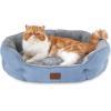 imageBedsure Dog Bed for Medium Dogs  Round Washable Medium Pet Bed AntiSlip Donut Fluffy Plush Indoor Fur Cat Bed 28 inches CamelArctic Blue