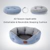 imageBedsure Dog Bed for Medium Dogs  Round Washable Medium Pet Bed AntiSlip Donut Fluffy Plush Indoor Fur Cat Bed 28 inches CamelArctic Blue