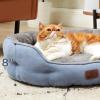 imageBedsure Dog Bed for Medium Dogs  Round Washable Medium Pet Bed AntiSlip Donut Fluffy Plush Indoor Fur Cat Bed 28 inches CamelArctic Blue