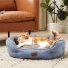 imageBedsure Dog Bed for Medium Dogs  Round Washable Medium Pet Bed AntiSlip Donut Fluffy Plush Indoor Fur Cat Bed 28 inches CamelArctic Blue