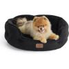 imageBedsure Dog Bed for Medium Dogs  Round Washable Medium Pet Bed AntiSlip Donut Fluffy Plush Indoor Fur Cat Bed 28 inches CamelBlack