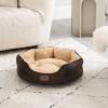 imageBedsure Dog Bed for Medium Dogs  Round Washable Medium Pet Bed AntiSlip Donut Fluffy Plush Indoor Fur Cat Bed 28 inches CamelBrown