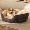 imageBedsure Dog Bed for Medium Dogs  Round Washable Medium Pet Bed AntiSlip Donut Fluffy Plush Indoor Fur Cat Bed 28 inches CamelBrown