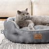 imageBedsure Dog Bed for Medium Dogs  Round Washable Medium Pet Bed AntiSlip Donut Fluffy Plush Indoor Fur Cat Bed 28 inches CamelGrey