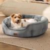 imageBedsure Dog Bed for Medium Dogs  Round Washable Medium Pet Bed AntiSlip Donut Fluffy Plush Indoor Fur Cat Bed 28 inches CamelGrey