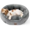 imageBedsure Dog Bed for Medium Dogs  Round Washable Medium Pet Bed AntiSlip Donut Fluffy Plush Indoor Fur Cat Bed 28 inches CamelGrey