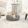 imageBedsure Dog Bed for Medium Dogs  Round Washable Medium Pet Bed AntiSlip Donut Fluffy Plush Indoor Fur Cat Bed 28 inches CamelGrey