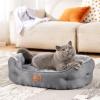 imageBedsure Dog Bed for Medium Dogs  Round Washable Medium Pet Bed AntiSlip Donut Fluffy Plush Indoor Fur Cat Bed 28 inches CamelGrey