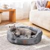 imageBedsure Dog Bed for Medium Dogs  Round Washable Medium Pet Bed AntiSlip Donut Fluffy Plush Indoor Fur Cat Bed 28 inches CamelGrey