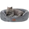 imageBedsure Dog Bed for Medium Dogs  Round Washable Medium Pet Bed AntiSlip Donut Fluffy Plush Indoor Fur Cat Bed 28 inches CamelGrey