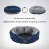 imageBedsure Dog Bed for Medium Dogs  Round Washable Medium Pet Bed AntiSlip Donut Fluffy Plush Indoor Fur Cat Bed 28 inches CamelNavy