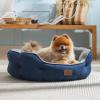 imageBedsure Dog Bed for Medium Dogs  Round Washable Medium Pet Bed AntiSlip Donut Fluffy Plush Indoor Fur Cat Bed 28 inches CamelNavy