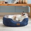 imageBedsure Dog Bed for Medium Dogs  Round Washable Medium Pet Bed AntiSlip Donut Fluffy Plush Indoor Fur Cat Bed 28 inches CamelNavy
