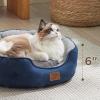 imageBedsure Dog Bed for Medium Dogs  Round Washable Medium Pet Bed AntiSlip Donut Fluffy Plush Indoor Fur Cat Bed 28 inches CamelNavy