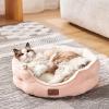 imageBedsure Dog Bed for Medium Dogs  Round Washable Medium Pet Bed AntiSlip Donut Fluffy Plush Indoor Fur Cat Bed 28 inches CamelPeach Pink