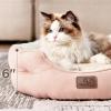 imageBedsure Dog Bed for Medium Dogs  Round Washable Medium Pet Bed AntiSlip Donut Fluffy Plush Indoor Fur Cat Bed 28 inches CamelPeach Pink