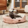 imageBedsure Dog Bed for Medium Dogs  Round Washable Medium Pet Bed AntiSlip Donut Fluffy Plush Indoor Fur Cat Bed 28 inches CamelPeach Pink
