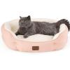 imageBedsure Dog Bed for Medium Dogs  Round Washable Medium Pet Bed AntiSlip Donut Fluffy Plush Indoor Fur Cat Bed 28 inches CamelPeach Pink