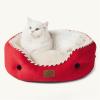 imageBedsure Dog Bed for Medium Dogs  Round Washable Medium Pet Bed AntiSlip Donut Fluffy Plush Indoor Fur Cat Bed 28 inches CamelSavvy Red