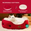 imageBedsure Dog Bed for Medium Dogs  Round Washable Medium Pet Bed AntiSlip Donut Fluffy Plush Indoor Fur Cat Bed 28 inches CamelSavvy Red