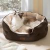 imageBedsure Dog Bed for Medium Dogs  Round Washable Medium Pet Bed AntiSlip Donut Fluffy Plush Indoor Fur Cat Bed 28 inches CamelSelf Warming Brown