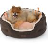 imageBedsure Dog Bed for Medium Dogs  Round Washable Medium Pet Bed AntiSlip Donut Fluffy Plush Indoor Fur Cat Bed 28 inches CamelSelf Warming Brown