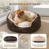 imageBedsure Dog Bed for Medium Dogs  Round Washable Medium Pet Bed AntiSlip Donut Fluffy Plush Indoor Fur Cat Bed 28 inches CamelSelf Warming Brown