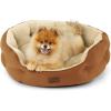 imageBedsure Dog Bed for Medium Dogs  Round Washable Medium Pet Bed AntiSlip Donut Fluffy Plush Indoor Fur Cat Bed 28 inches CamelTerracotta