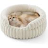 imageBedsure ComfyFleece Small Cat Bed Washable Round Cute Pet Beds for Indoor Cats Super Soft Corduroy Kitten Bed with AntiSlip Bottom 20x20x8 Warm GrayCream