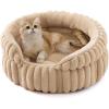 imageBedsure ComfyFleece Small Cat Bed Washable Round Cute Pet Beds for Indoor Cats Super Soft Corduroy Kitten Bed with AntiSlip Bottom 20x20x8 Warm GraySandy Beige