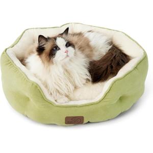 imageBedsure Dog Bed for Medium Dogs  Round Washable Medium Pet Bed AntiSlip Donut Fluffy Plush Indoor Fur Cat Bed 28 inches CamelAspen Sprout
