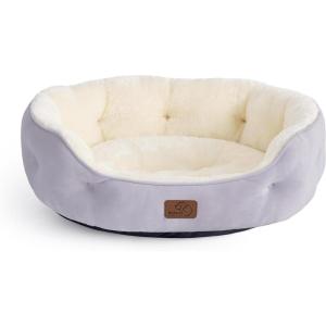 imageBedsure Dog Bed for Medium Dogs  Round Washable Medium Pet Bed AntiSlip Donut Fluffy Plush Indoor Fur Cat Bed 28 inches CamelAzure Lilac