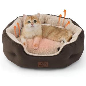 imageBedsure Dog Bed for Medium Dogs  Round Washable Medium Pet Bed AntiSlip Donut Fluffy Plush Indoor Fur Cat Bed 28 inches CamelSelf Warming Brown