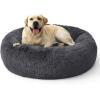 imageBedsure Calming Dog Beds Large Sized Dog  36in Donut Washable Large Pet BedAntiSlip Removable Cover420GSM Round AntiAnxiety Fluffy Plush Faux Fur Bed Fits up to 80 lbs PetsPlus VersionDark Grey