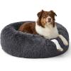 imageBedsure Calming Dog Beds Large Sized Dog  36in Donut Washable Large Pet BedAntiSlip Removable Cover420GSM Round AntiAnxiety Fluffy Plush Faux Fur Bed Fits up to 80 lbs PetsPlus VersionDark Grey