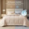imageBedsure Comforter Duvet Insert  Quilted Comforters Queen Size All Season Duvet GentleSoft Down Alternative Bedding with 8 Tabs Gifts for WomenMen White Queen 88 x 88 InchesBeige