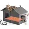 imageBedsure Heated Outdoor Cat HouseExtra Wide Weatherproof and Warming Feral Cat Shelter with Raised Base in Winter Waterproof Insulated Outside Pet Hideout for Stray Kitty 225x125x1325inches GreyPolyester
