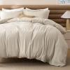 imageBedsure Removable Cover with Comforter Duvet Insert Queen  4 Pieces White Prewashed Soft Bedding Set for All Seasons Use Includes 1 Duvet Cover 1 Comforter 2 Pillow ShamsBeige