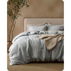 imageBedsure 100 Linen Duvet Cover King Size Washed 170 GMS European FlaxLinen Soft 3pcs Bedding Set with Button Closure for Farmhouse Natural Texture Breathable for Hot Sleeper Grey KingNorthern Droplet Grey No Comforter
