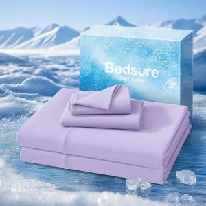 imageBedsure Cooling Sheets Queen Size Cooling Bed Sheets for Hot Sleepers Chill Cool Sheet Deep Pocket Up to 18 Inches Soft amp Breathable Queen Sheet Set 4 Pieces White06  Purple