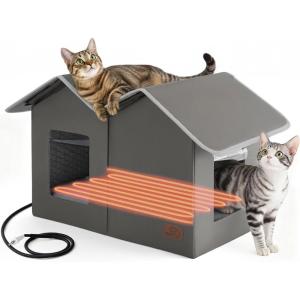 imageBedsure Heated Outdoor Cat HouseExtra Wide Weatherproof and Warming Feral Cat Shelter with Raised Base in Winter Waterproof Insulated Outside Pet Hideout for Stray Kitty 225x125x1325inches GreyPolyester
