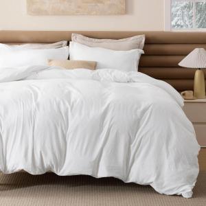 imageBedsure Removable Cover with Comforter Duvet Insert Queen  4 Pieces White Prewashed Soft Bedding Set for All Seasons Use Includes 1 Duvet Cover 1 Comforter 2 Pillow ShamsWhite