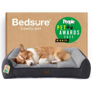 imageBedsure SupportMax XL Pro Orthopedic Dog Beds Large Sized Dog  Extra Thick Supportive Dogs Couch with Waterproof Washable Cover Extra Large Comfort Pet Sofa with Soft Sherpa amp Nonskid Bottom BeigeGrey