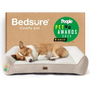 imageBedsure SupportMax XL Pro Orthopedic Dog Beds Large Sized Dog  Extra Thick Supportive Dogs Couch with Waterproof Washable Cover Extra Large Comfort Pet Sofa with Soft Sherpa amp Nonskid Bottom BeigeCream