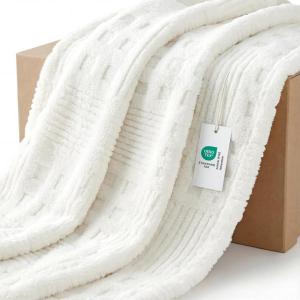 imageBedsure Waffle Couch Throw Blanket  GentleSoft Fleece Cozy Blanket for Sofa Bed Room Decor Super Fluffy Checkered Throw for Women Girls Warm Cute All Season Gift Tan 50x60 InchesWhite