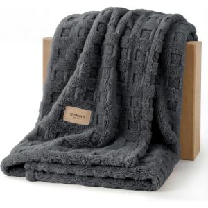 imageBedsure Waffle Couch Throw Blanket  GentleSoft Fleece Cozy Blanket for Sofa Bed Room Decor Super Fluffy Checkered Throw for Women Girls Warm Cute All Season Gift Tan 50x60 InchesDark Grey