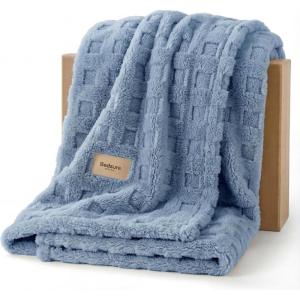 imageBedsure Waffle Couch Throw Blanket  GentleSoft Fleece Cozy Blanket for Sofa Bed Room Decor Super Fluffy Checkered Throw for Women Girls Warm Cute All Season Gift Tan 50x60 InchesAshley Blue