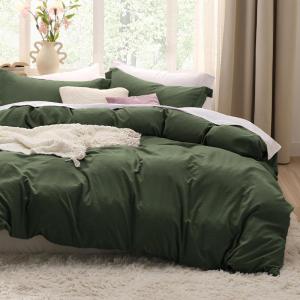 imageBedsure White Duvet Cover Full Size  3 Pieces Prewashed Extra Soft CottonLike Polyester Bedding Set Includes 1 Duvet Cover 80x90 Inches with Zipper Closure amp 2 Pillow Shams Comforter Not Included03  Olive Green No Comforter